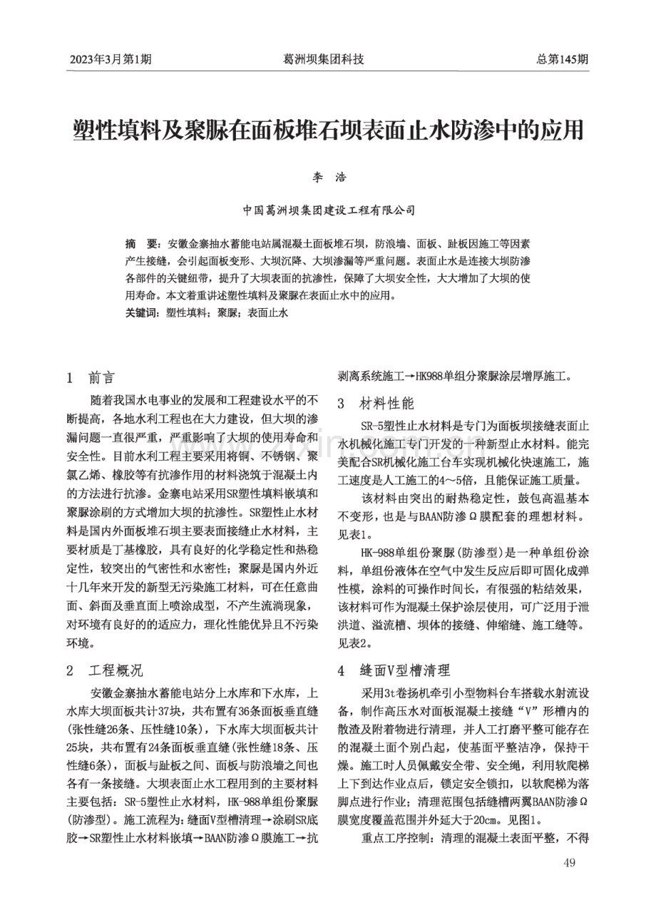 塑性填料及聚腺在面板堆石坝表面止水防渗中的应用.pdf_第1页