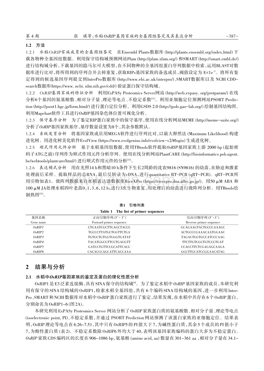 水稻OsRIP基因家族的全基因组鉴定及其表达分析.pdf_第3页