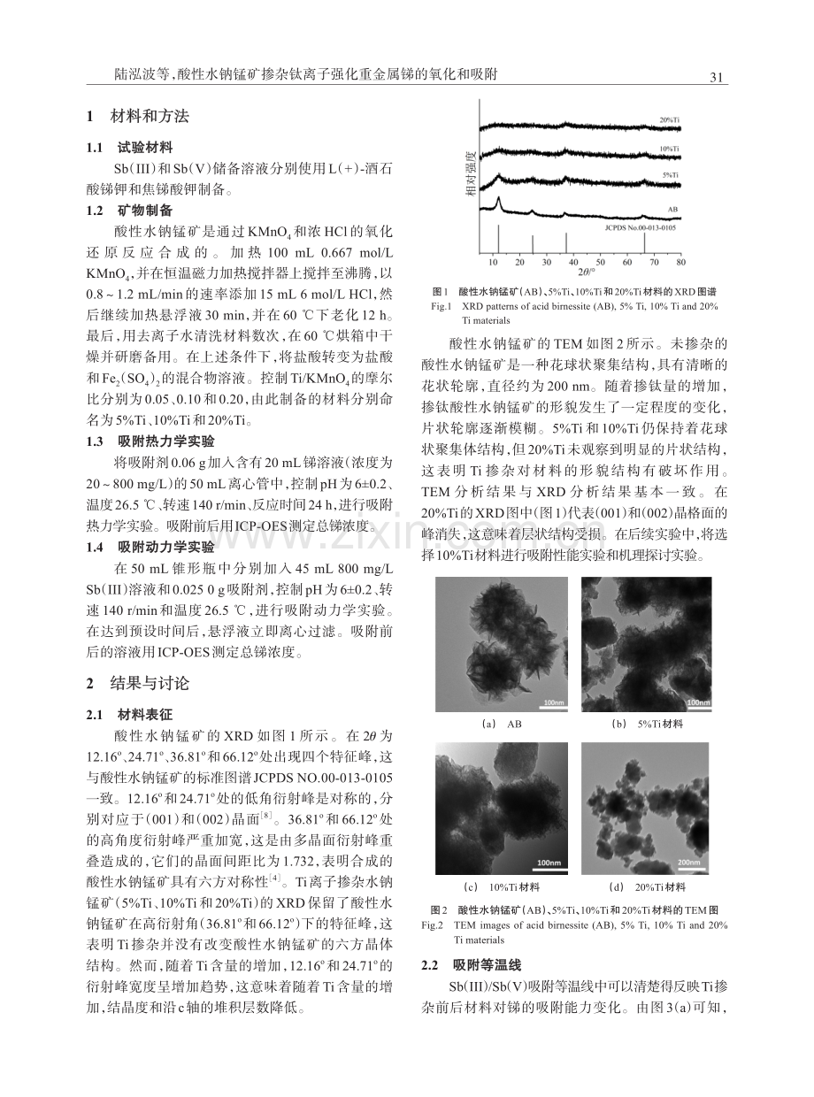 酸性水钠锰矿掺杂钛离子强化重金属锑的氧化和吸附.pdf_第2页