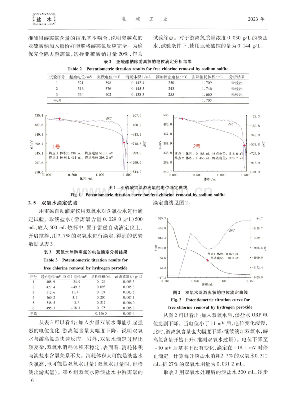 双氧水替代亚硫酸钠处理一次盐水中游离氯的试验探索.pdf_第3页