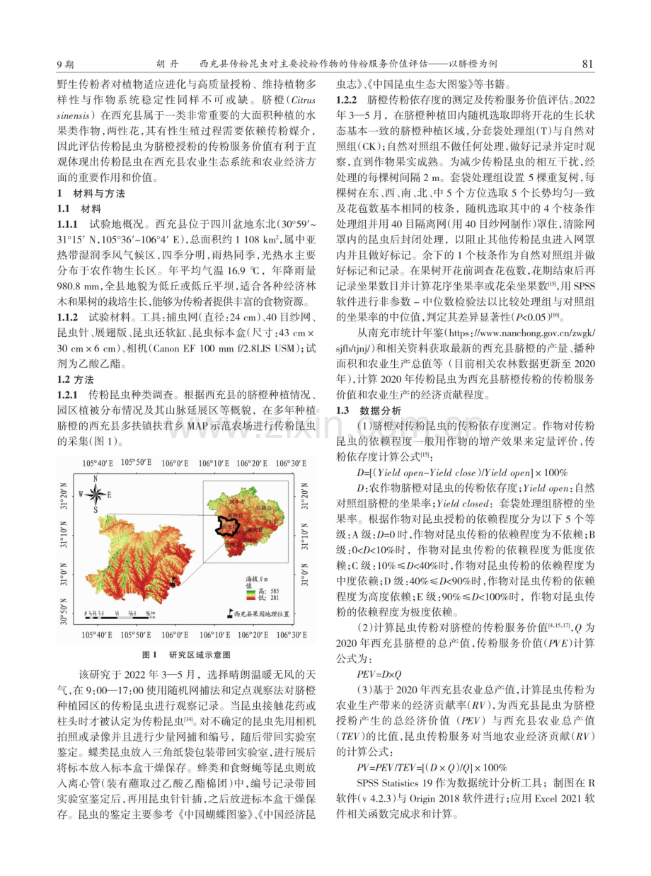 西充县传粉昆虫对主要授粉作物的传粉服务价值评估——以脐橙为例.pdf_第2页