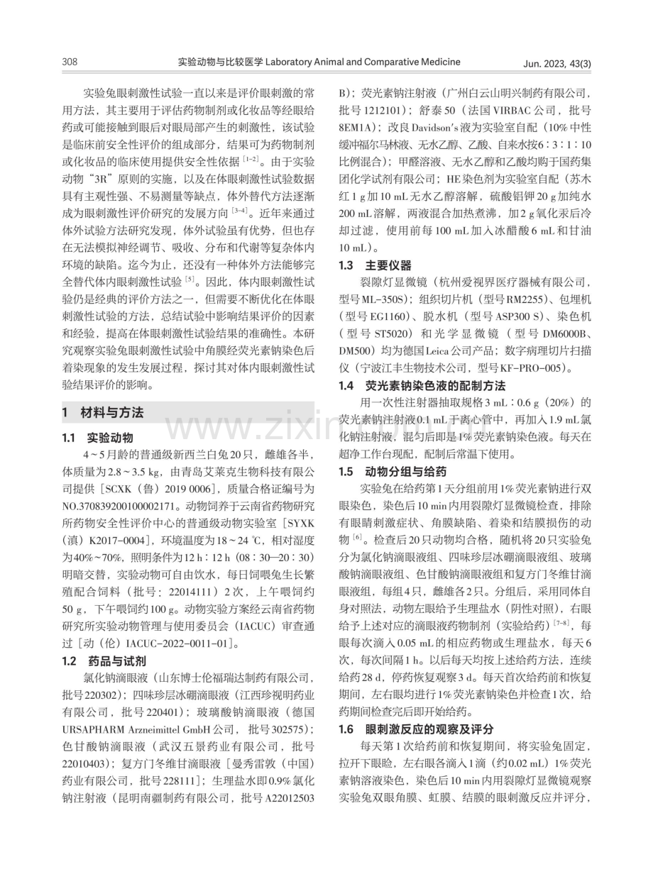 兔眼角膜着染对眼刺激性试验结果评价的影响.pdf_第2页