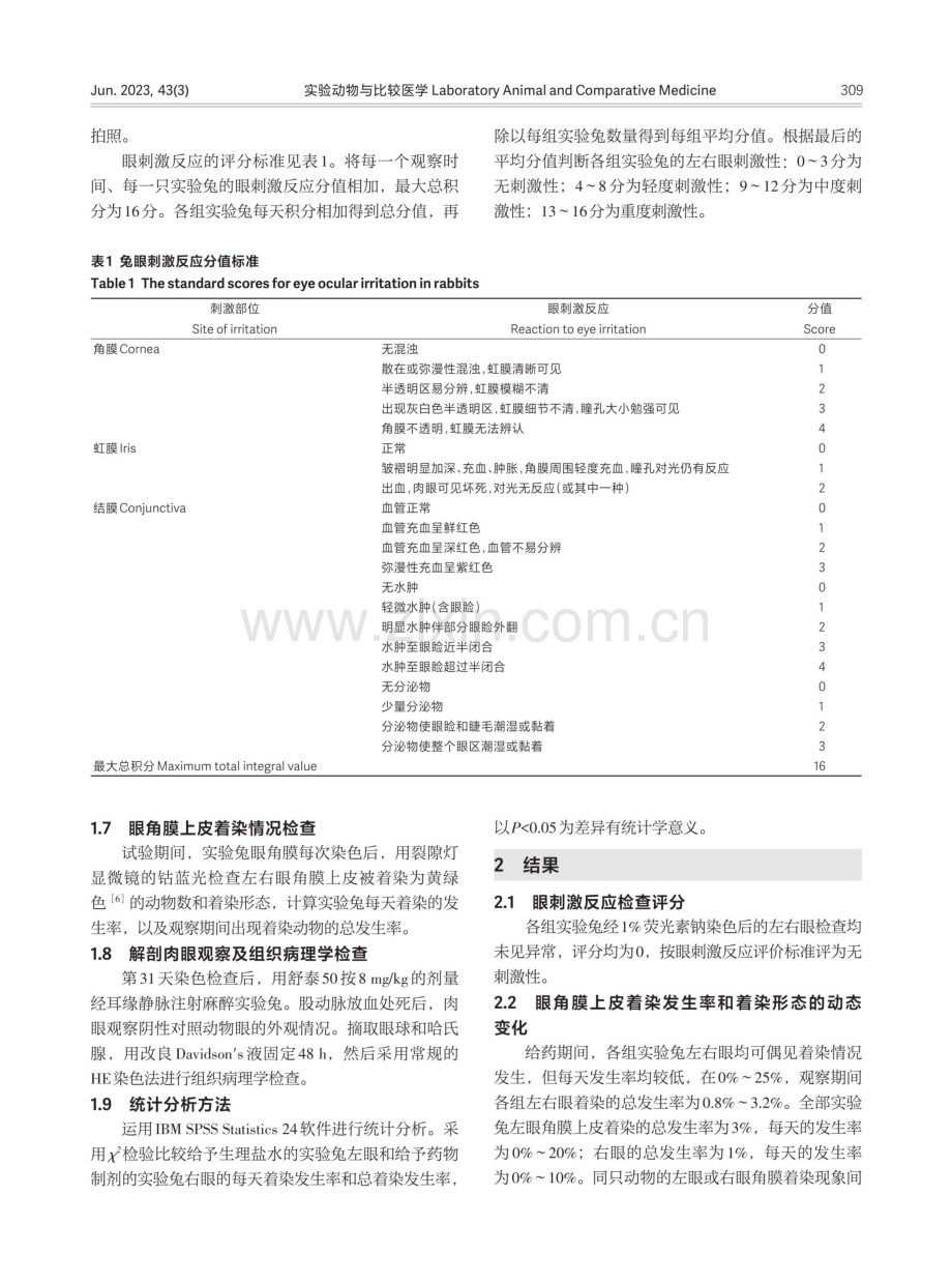 兔眼角膜着染对眼刺激性试验结果评价的影响.pdf_第3页