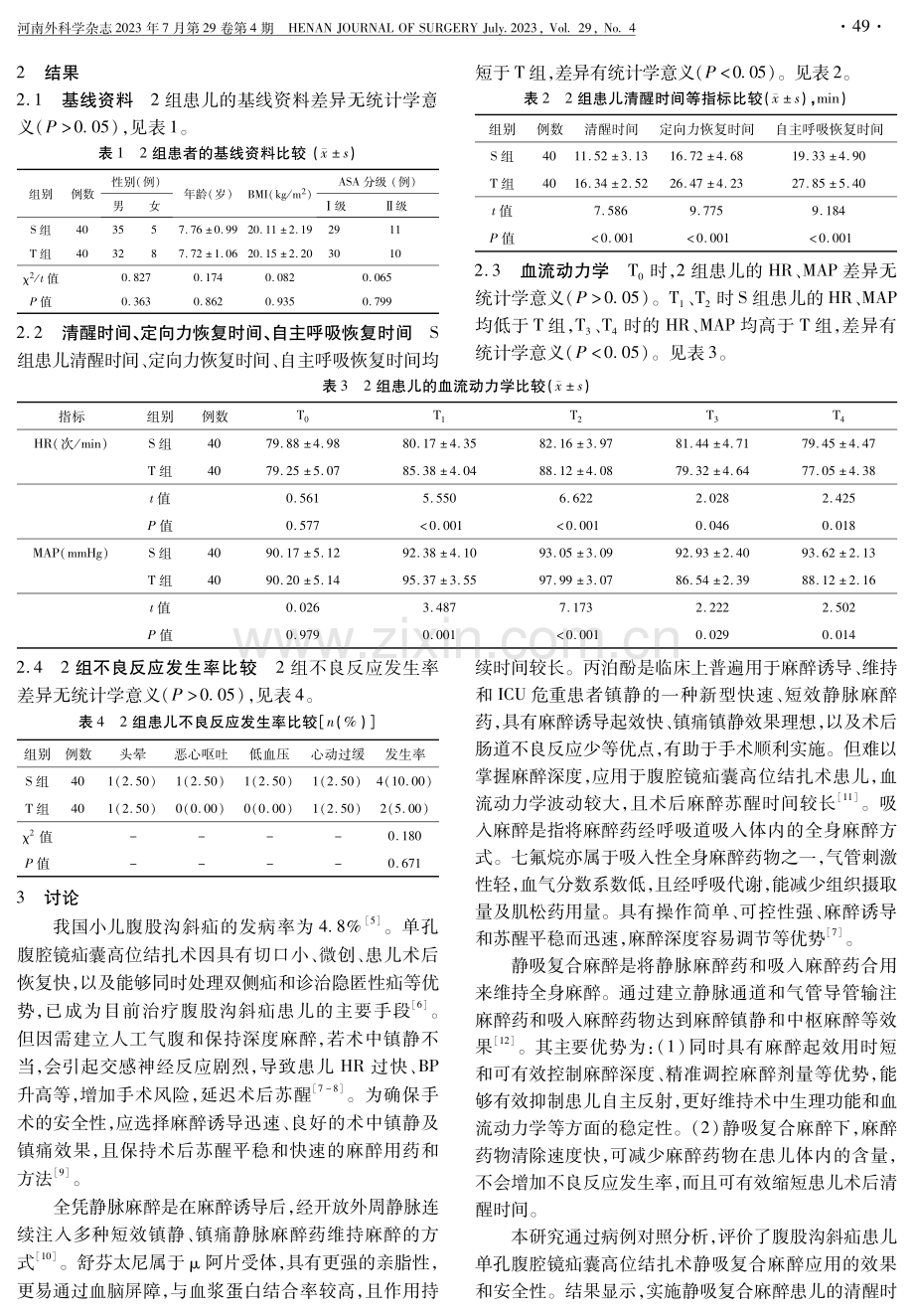 小儿腹股沟斜疝单孔腹腔镜疝囊高位结扎术静吸复合麻醉应用的效果.pdf_第2页