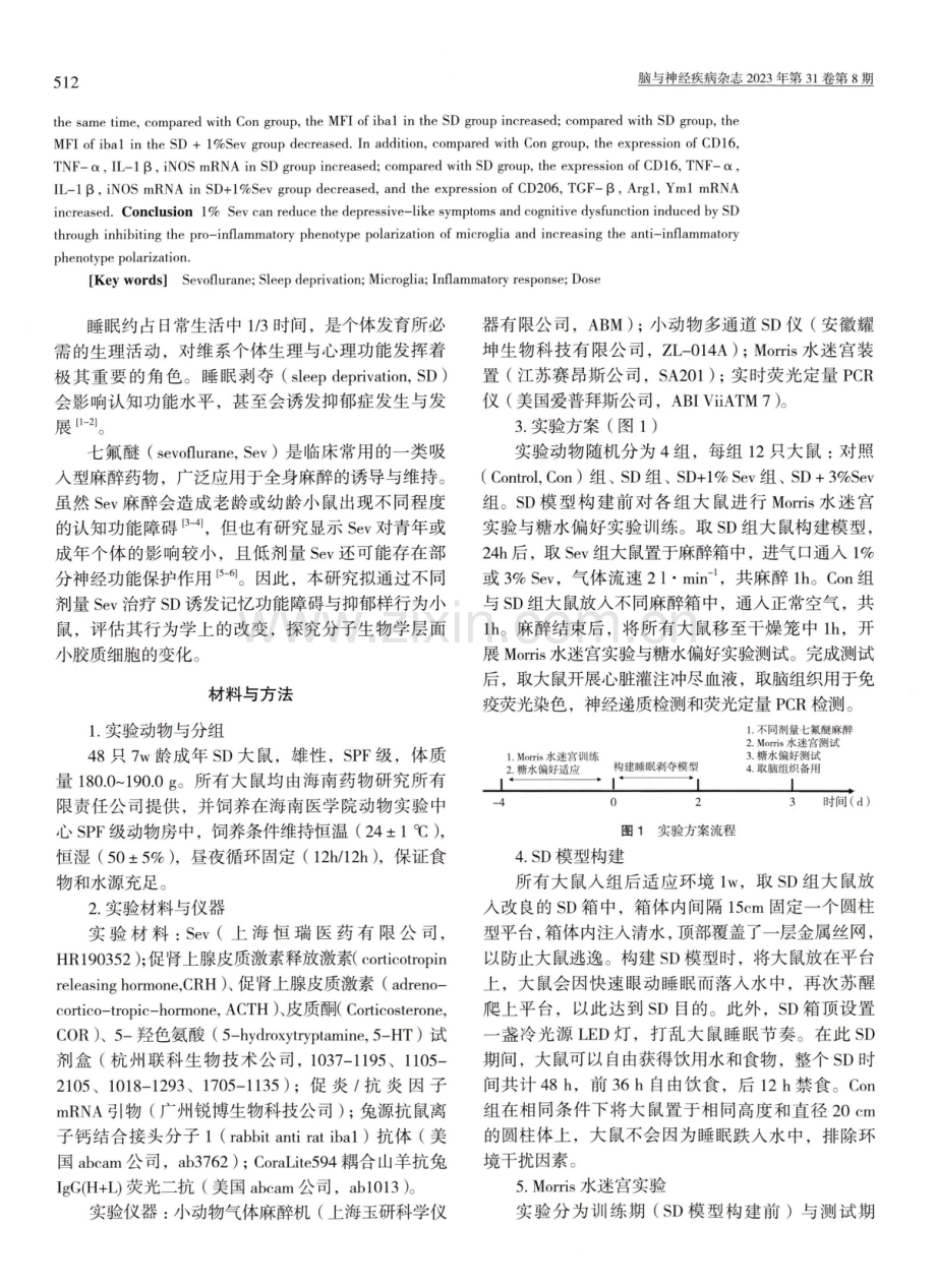 小胶质细胞极化探讨Sev对SD诱发大鼠抑郁样症状与认知功能障碍的影响.pdf_第2页