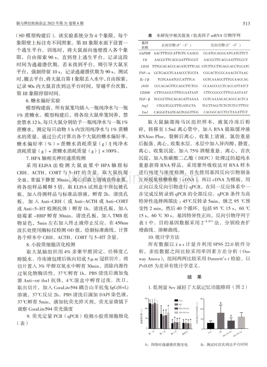 小胶质细胞极化探讨Sev对SD诱发大鼠抑郁样症状与认知功能障碍的影响.pdf_第3页