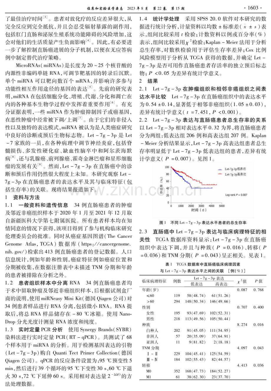 微小RNA Let-7g-3p在直肠癌中的表达水平及临床意义.pdf_第2页