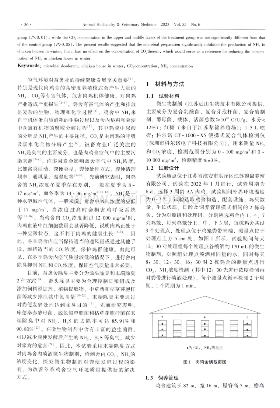 微生物制剂对冬季鸡舍NH3和CO2浓度的影响.pdf_第2页