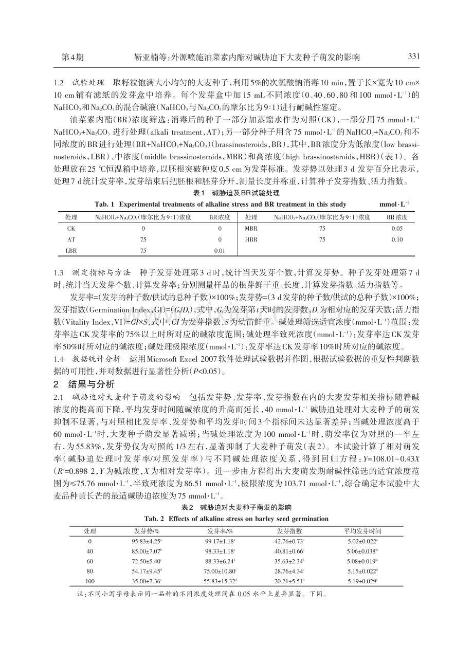 外源喷施油菜素内酯对碱胁迫下大麦种子萌发的影响.pdf_第3页