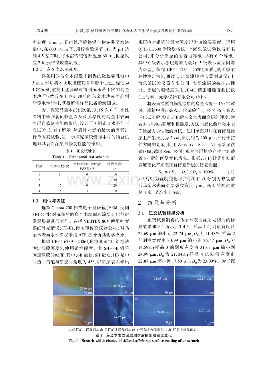 微胶囊乳液沉积对乌金木表面涂层自修复及理化性能的影响.pdf_第3页