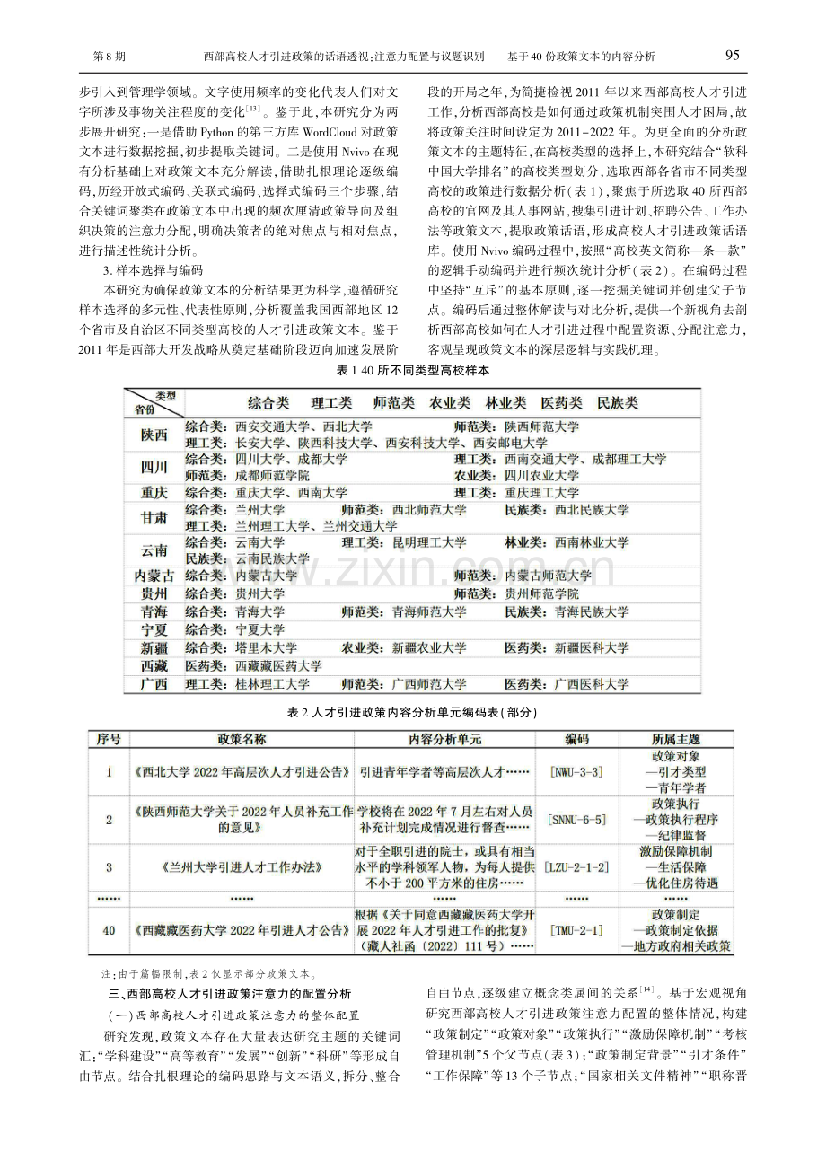 西部高校人才引进政策的话语透视：注意力配置与议题识别——基于40份政策文本的内容分析.pdf_第3页