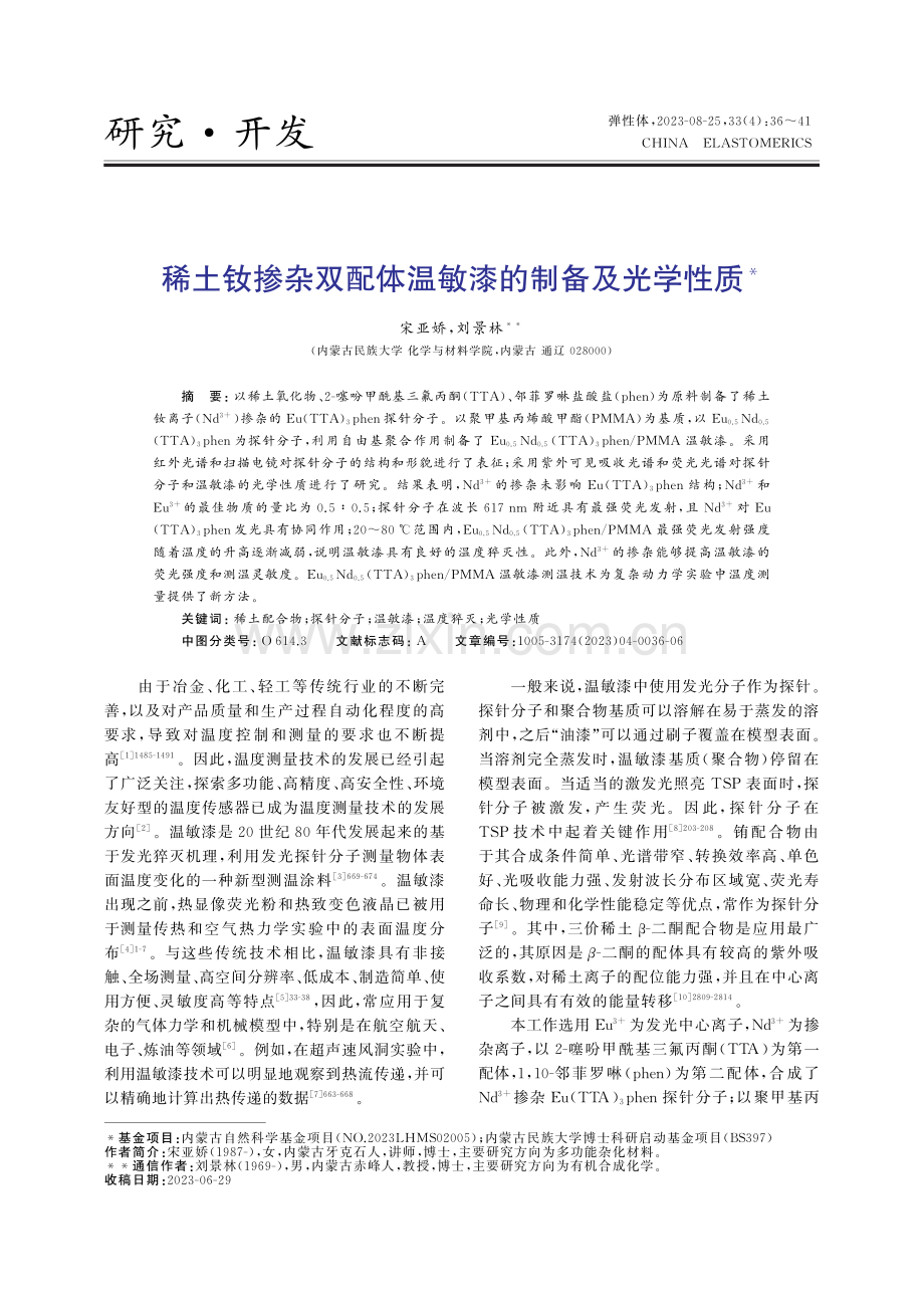 稀土钕掺杂双配体温敏漆的制备及光学性质.pdf_第1页