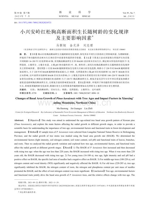小兴安岭红松胸高断面积生长随树龄的变化规律及主要影响因素.pdf