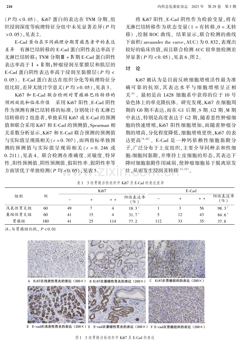 胃镜活检组织Ki67和E-Cad水平预测胃癌淋巴结转移的临床 价值.pdf_第3页