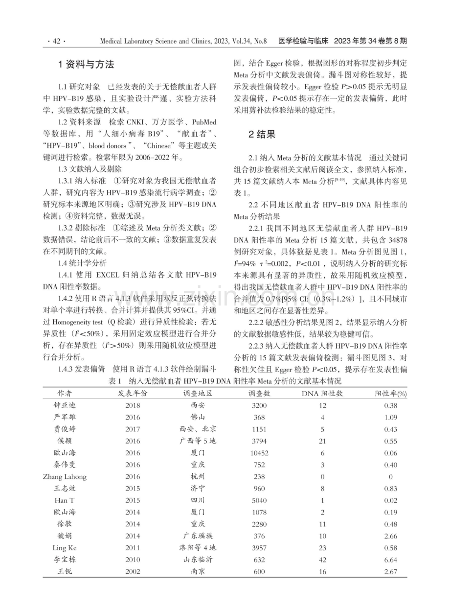 无偿献血者人群人细小病毒B19DNA阳性率的Meta分析.pdf_第2页