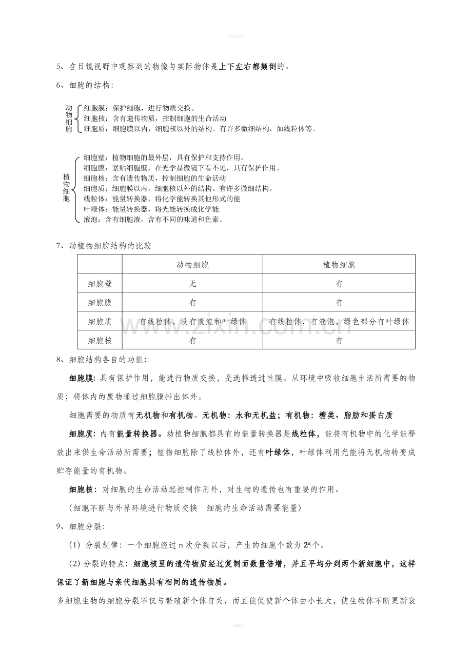 北师大版七年级生物(上册)复习资料.doc_第3页