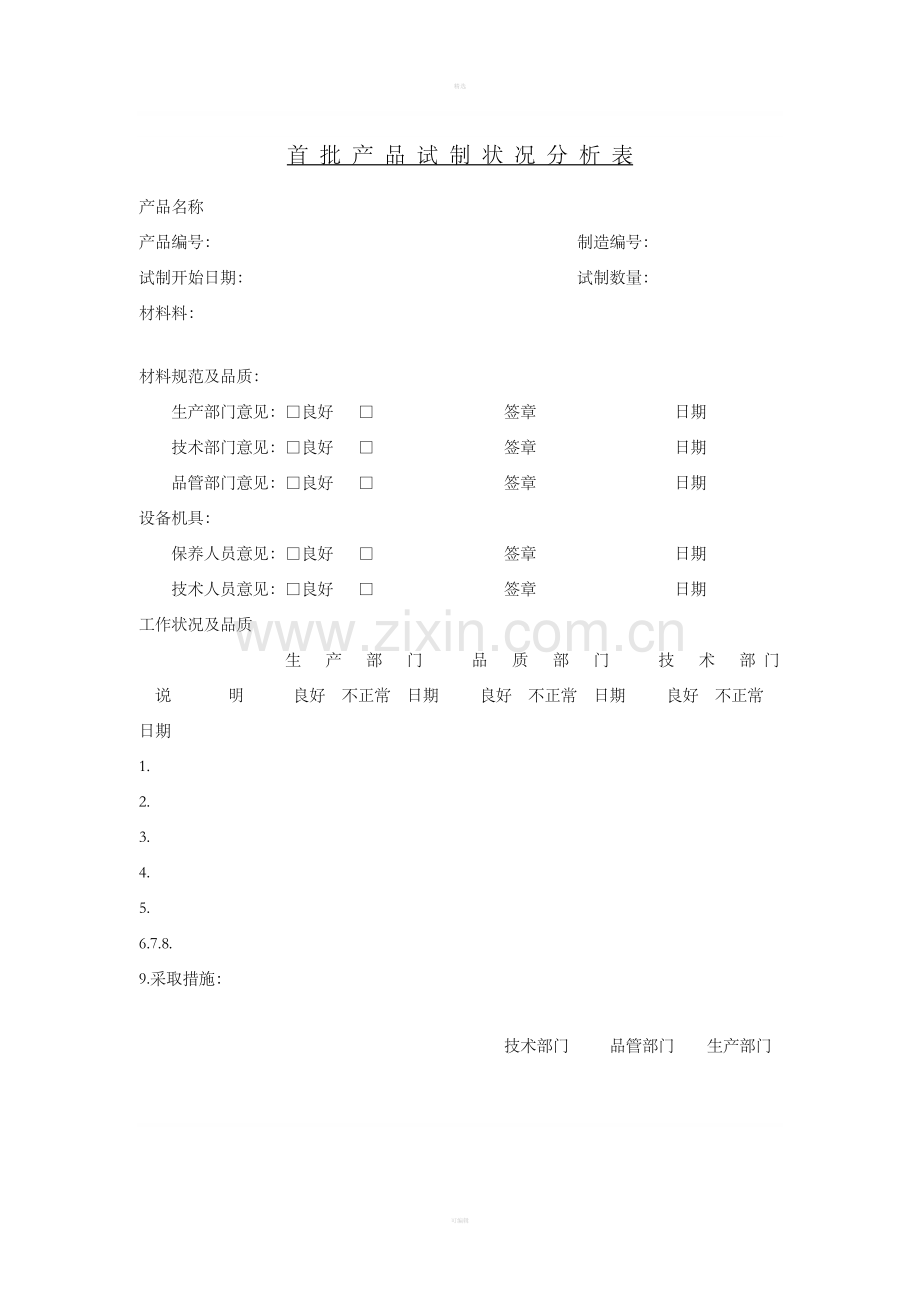 十、首批产品试制状况分析表.doc_第1页