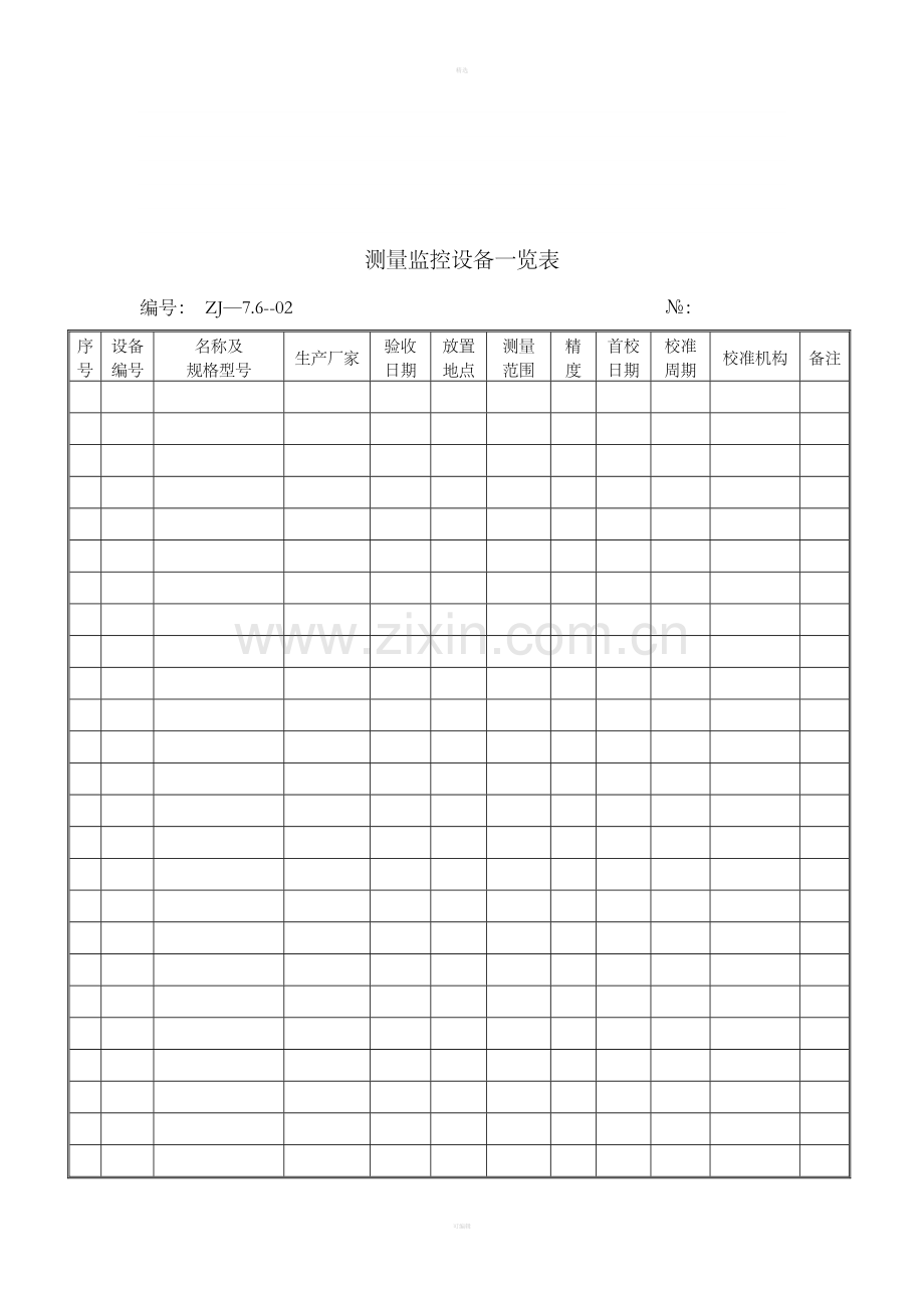 测量监控设备一览表.doc_第1页