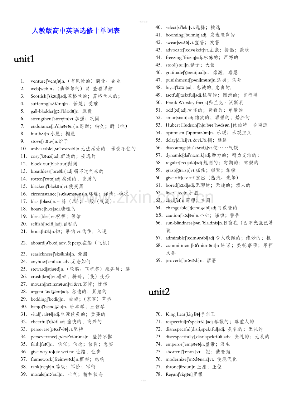 人教版高中英语选修十单词表(附音标).doc_第1页