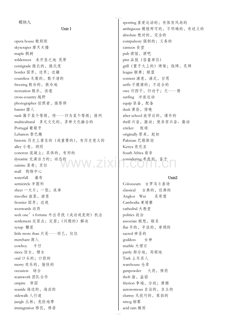 牛津高中英语模块九词汇表.doc_第1页