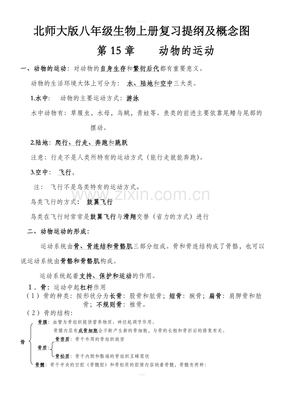 北师大八年级生物上册知识点总结.doc_第1页