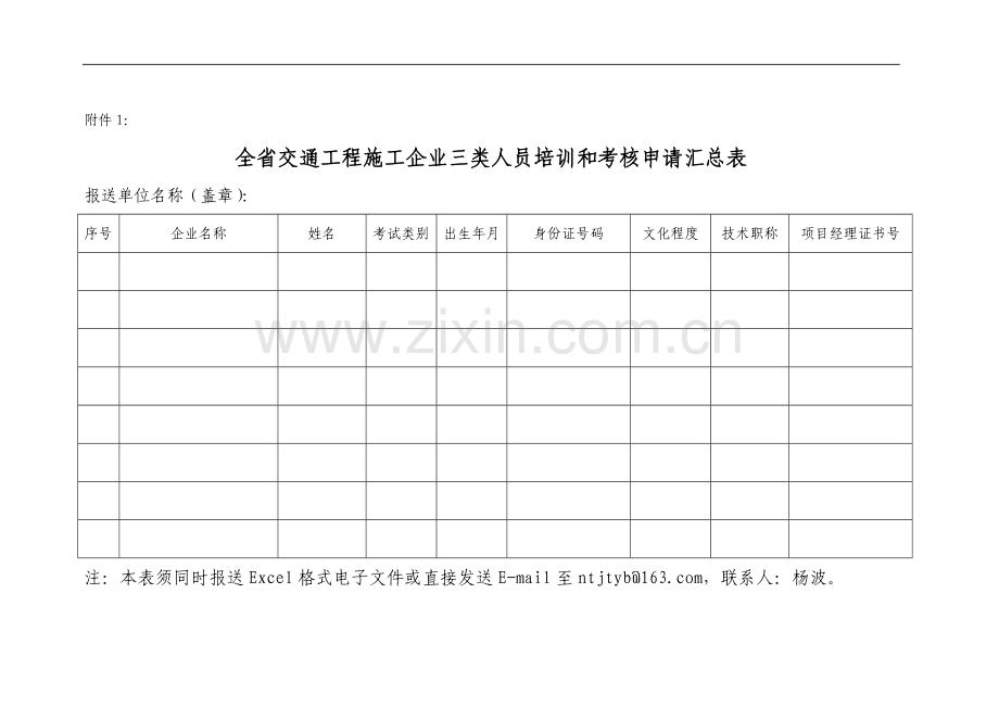 全省交通工程施工企业三类人员培训和考核申请汇总表.doc_第1页