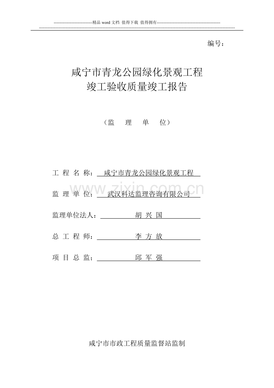 武汉市市政工程竣工验收质量评价报告.doc_第1页