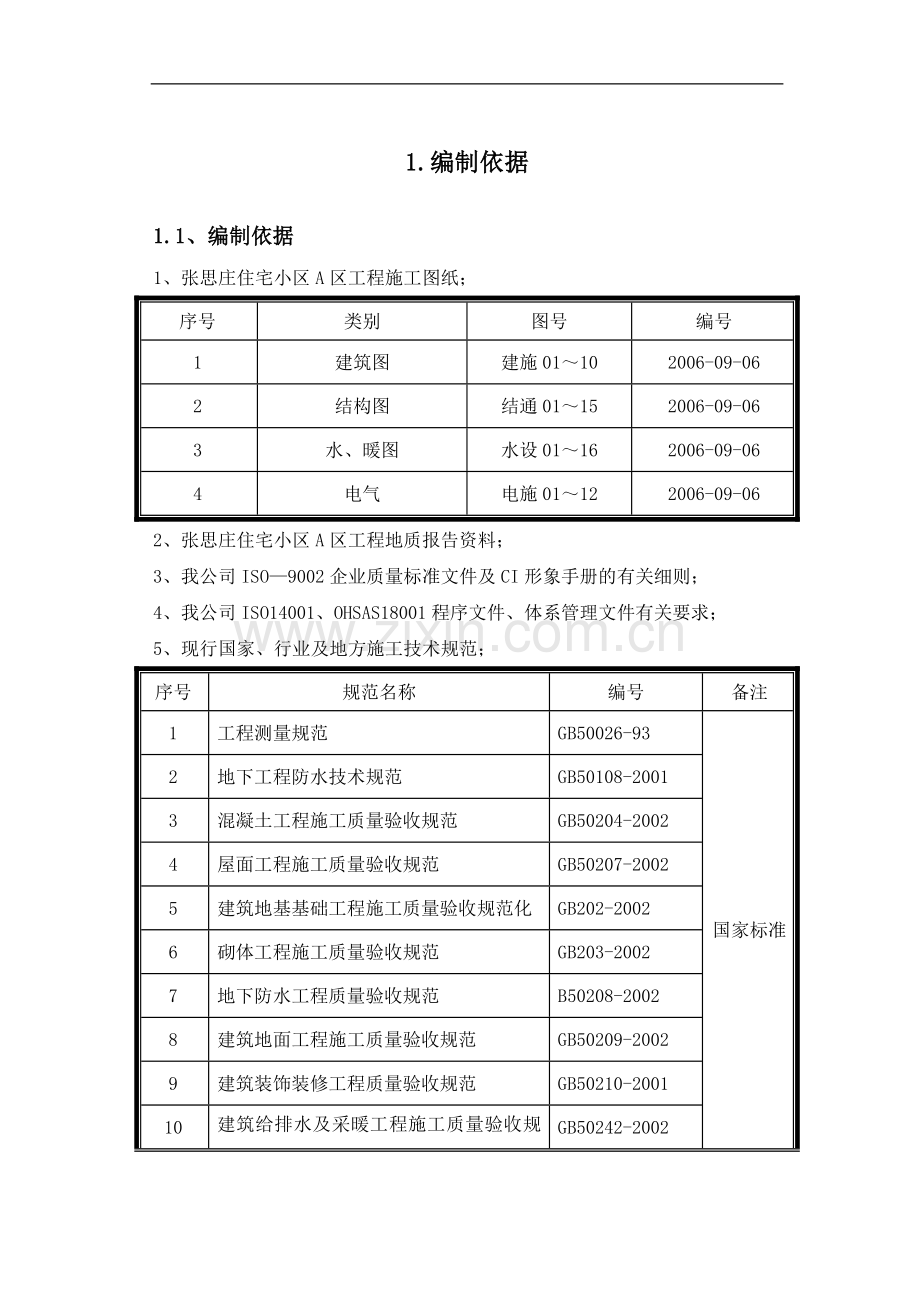 唐山张思庄A区施工组织设计-西部.doc_第1页