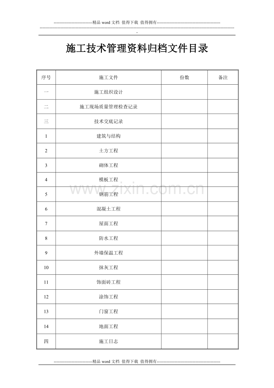 施工技术管理资料归档文件目录.doc_第1页