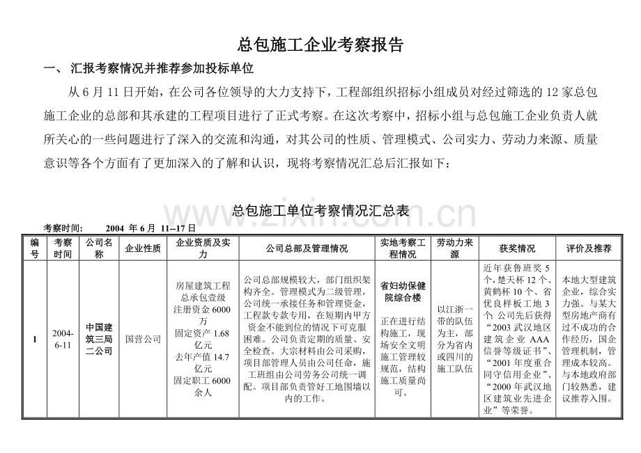 总包施工企业考察报告.doc_第1页