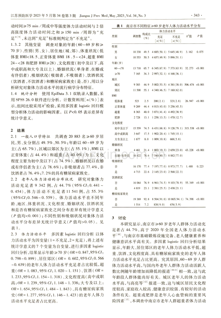 南京市≥60岁老年人群的体力活动水平及影响因素.pdf_第2页