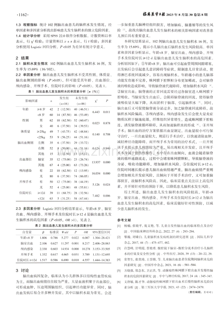 脑出血患儿发生脑积水的相关影响因素分析.pdf_第2页