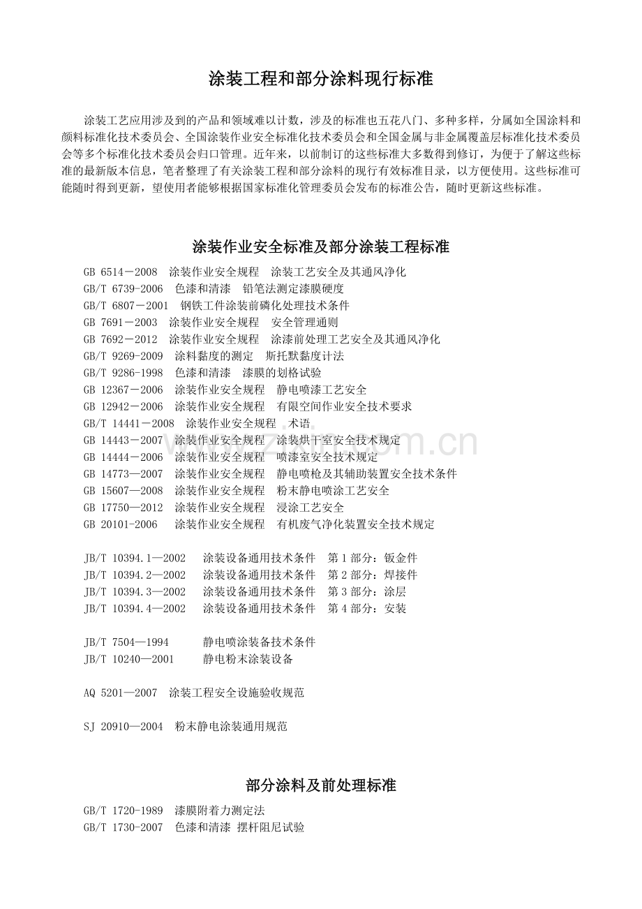 涂装工程和部分涂料现行标准.doc_第1页