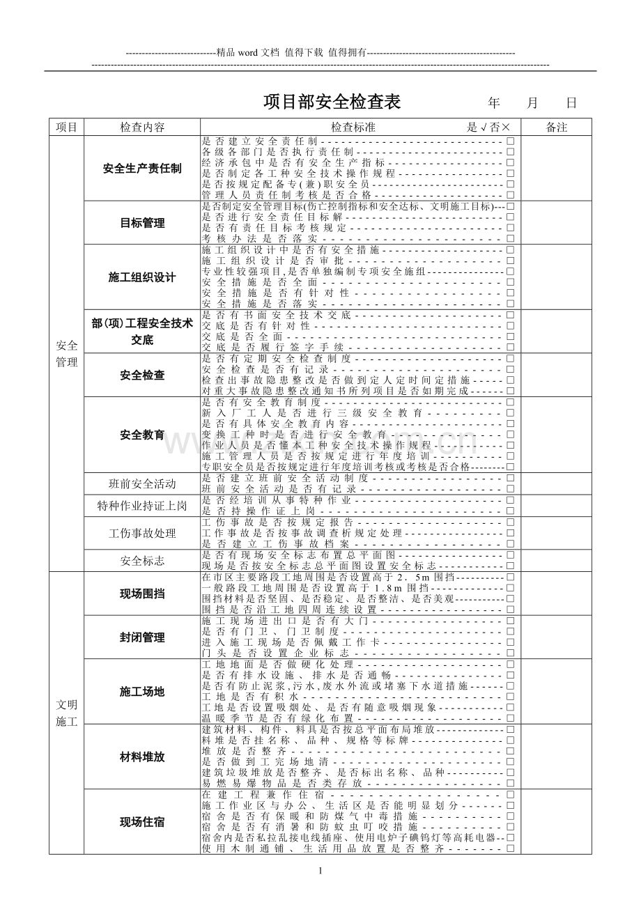 建筑施工现场安全检查表.doc_第1页