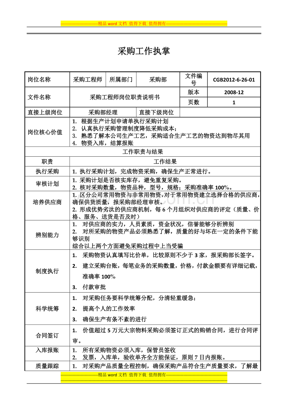 采购工程师工作执掌.doc_第1页