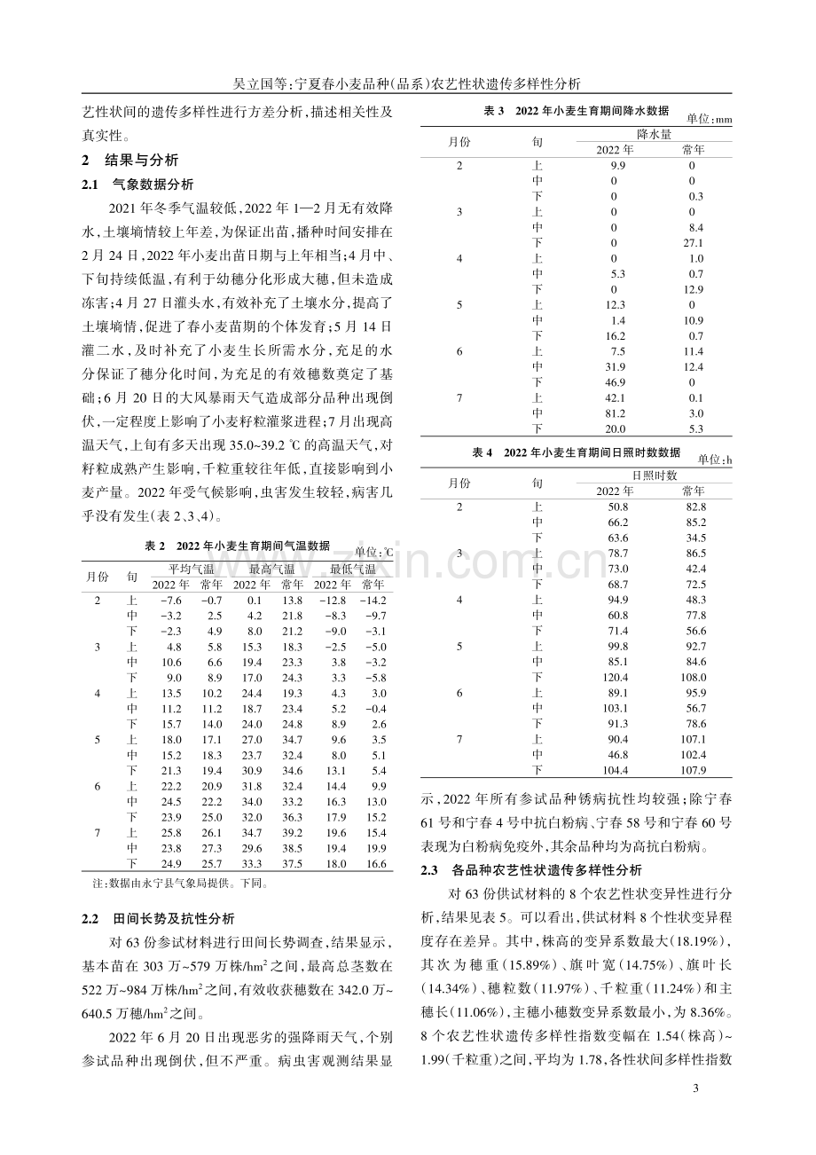 宁夏春小麦品种(品系)农艺性状遗传多样性分析.pdf_第3页