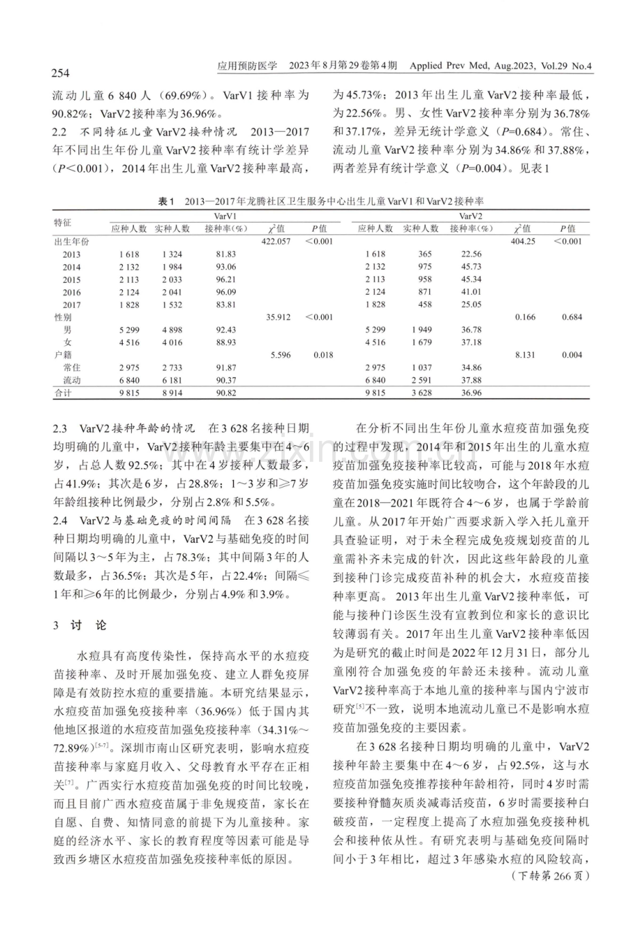 南宁市西乡塘区2013—2017年出生儿童水痘疫苗加强免疫接种情况分析.pdf_第2页