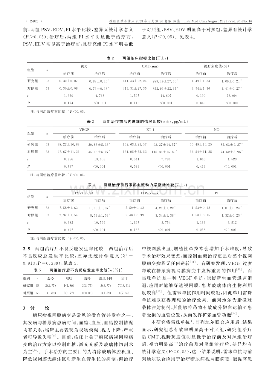 前列地尔联合雷珠单抗治疗糖尿病视网膜病变的疗效及对眼部血流动力学的影响.pdf_第3页