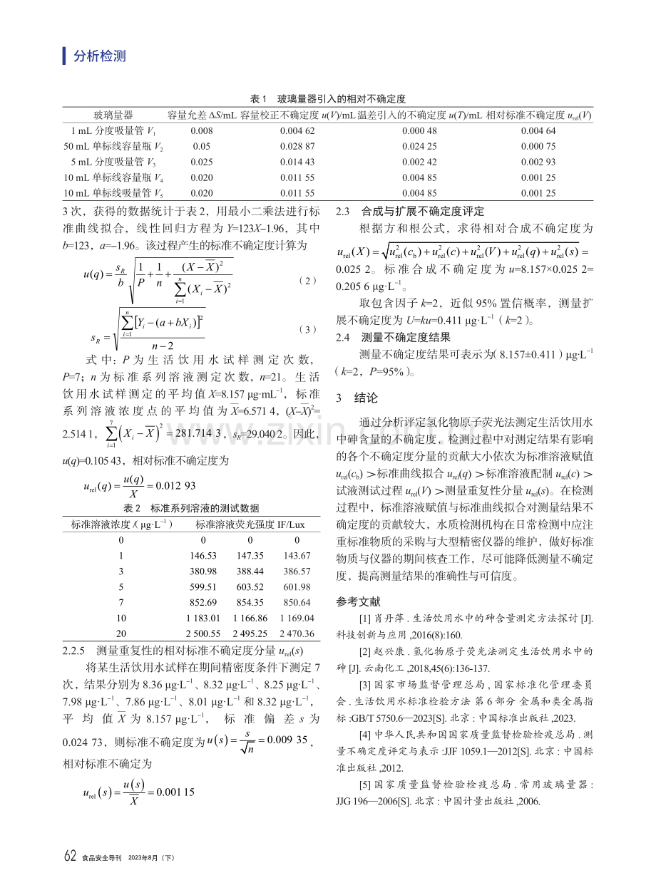 氢化物原子荧光法测定生活饮用水中砷含量的不确定度评定.pdf_第3页