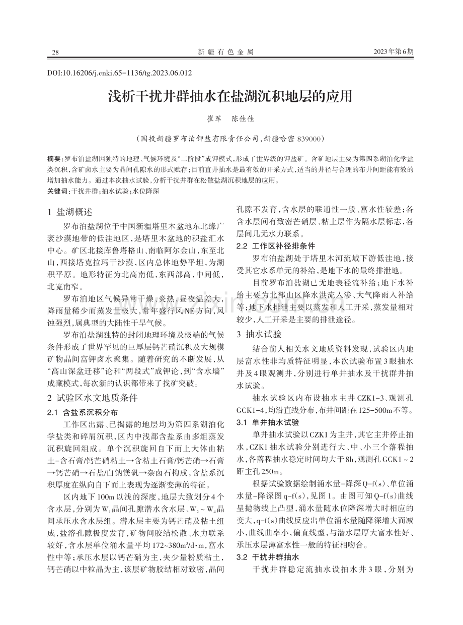 浅析干扰井群抽水在盐湖沉积地层的应用.pdf_第1页