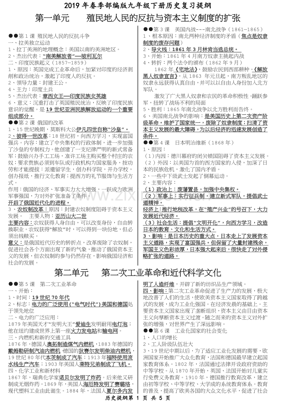 人教部编版九级下历史复习提纲.doc_第1页