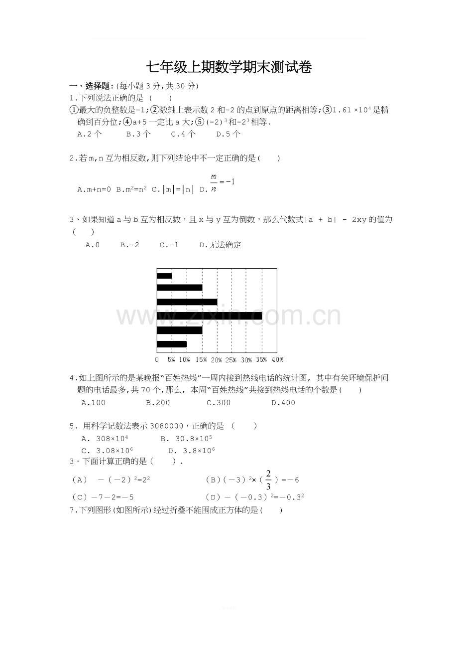 七年级数学上册期末测试卷难(新人教版).doc_第1页