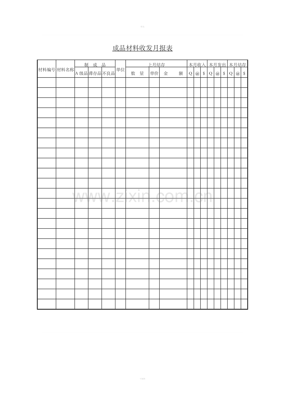 二十二、成品材料收发月报表.doc_第1页