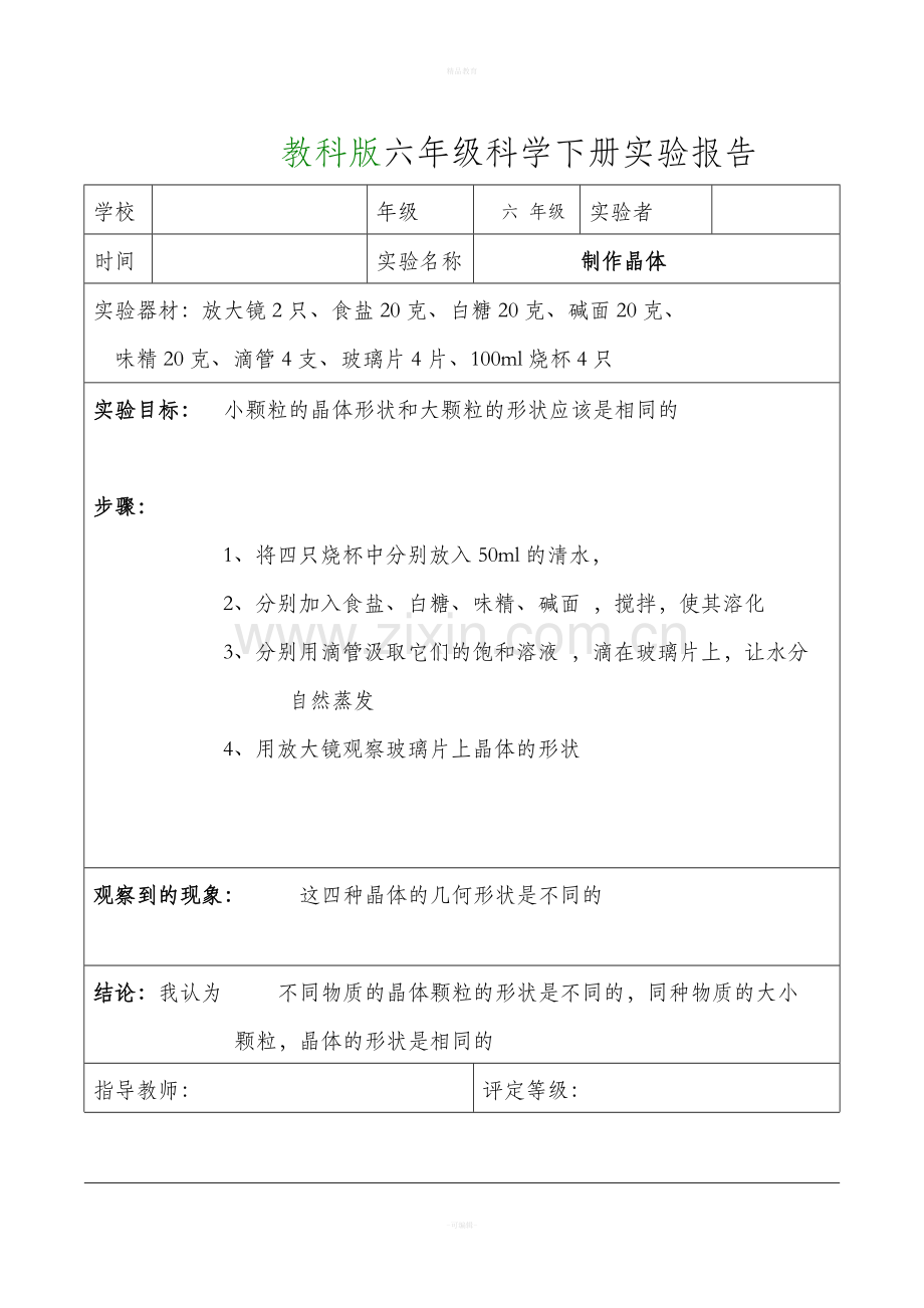 教科版六年级科学下册实验报告单(全).doc_第3页