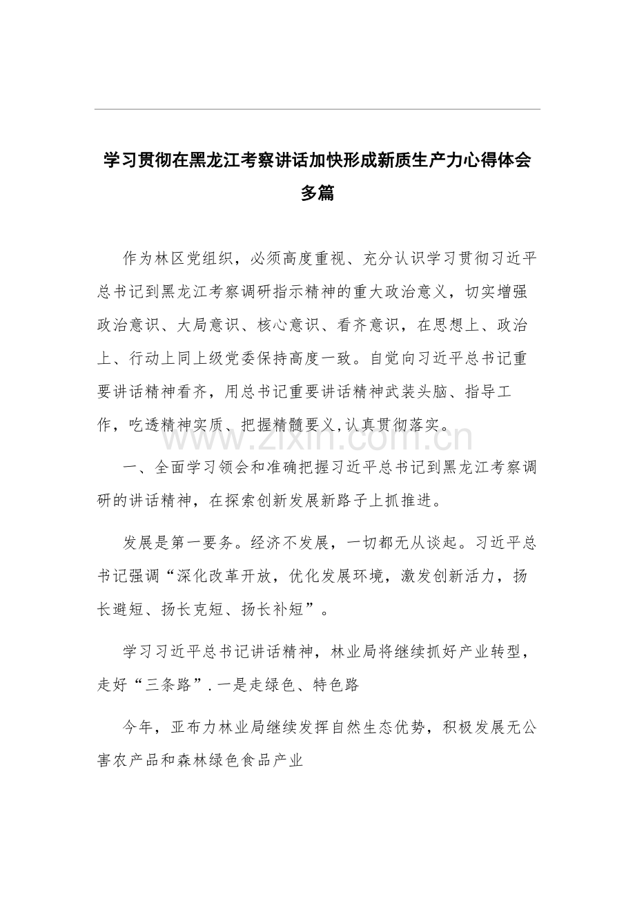 学习贯彻在黑龙江考察讲话加快形成新质生产力心得体会多篇.docx_第1页