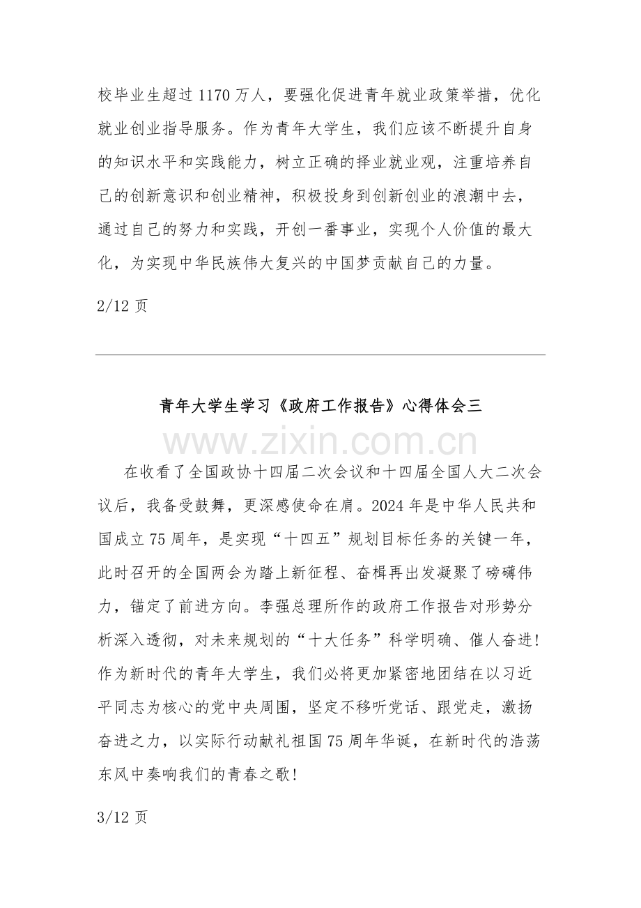 2024青年大学生学习《政府工作报告》心得体会集合篇.docx_第2页