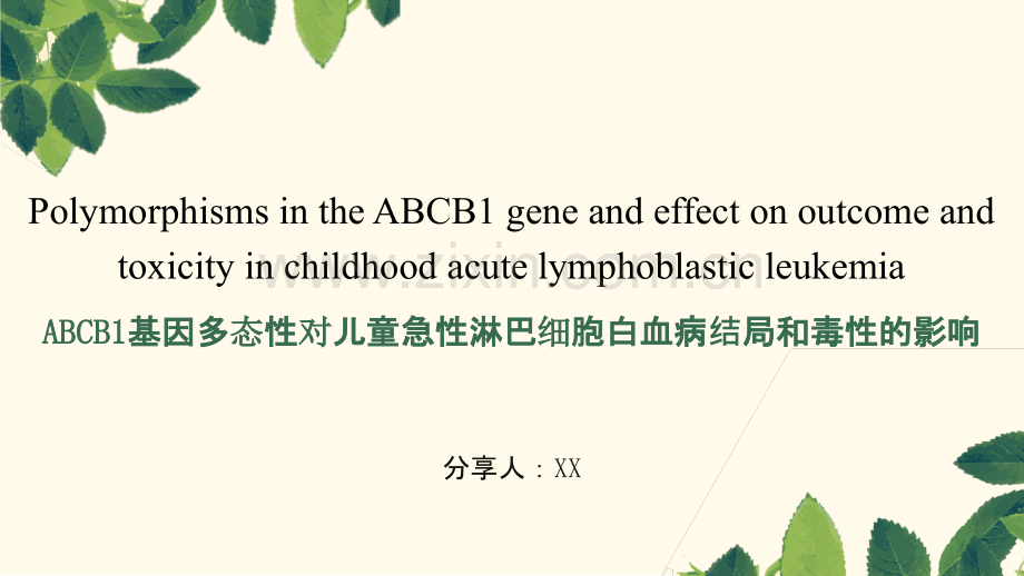 文献分享基因多态性对儿童急性淋巴细胞白血病结局和毒性的影响PPT课件.pptx_第1页
