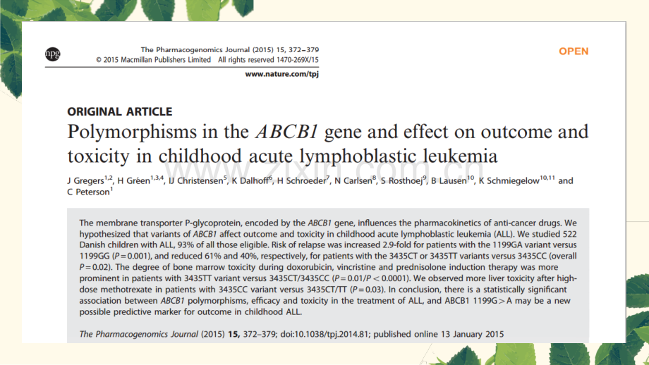 文献分享基因多态性对儿童急性淋巴细胞白血病结局和毒性的影响PPT课件.pptx_第2页
