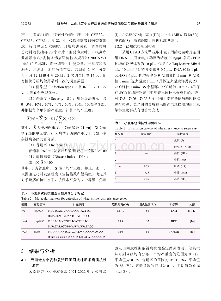 云南地方小麦种质资源条锈病抗性鉴定与抗病基因分子检测.pdf_第3页