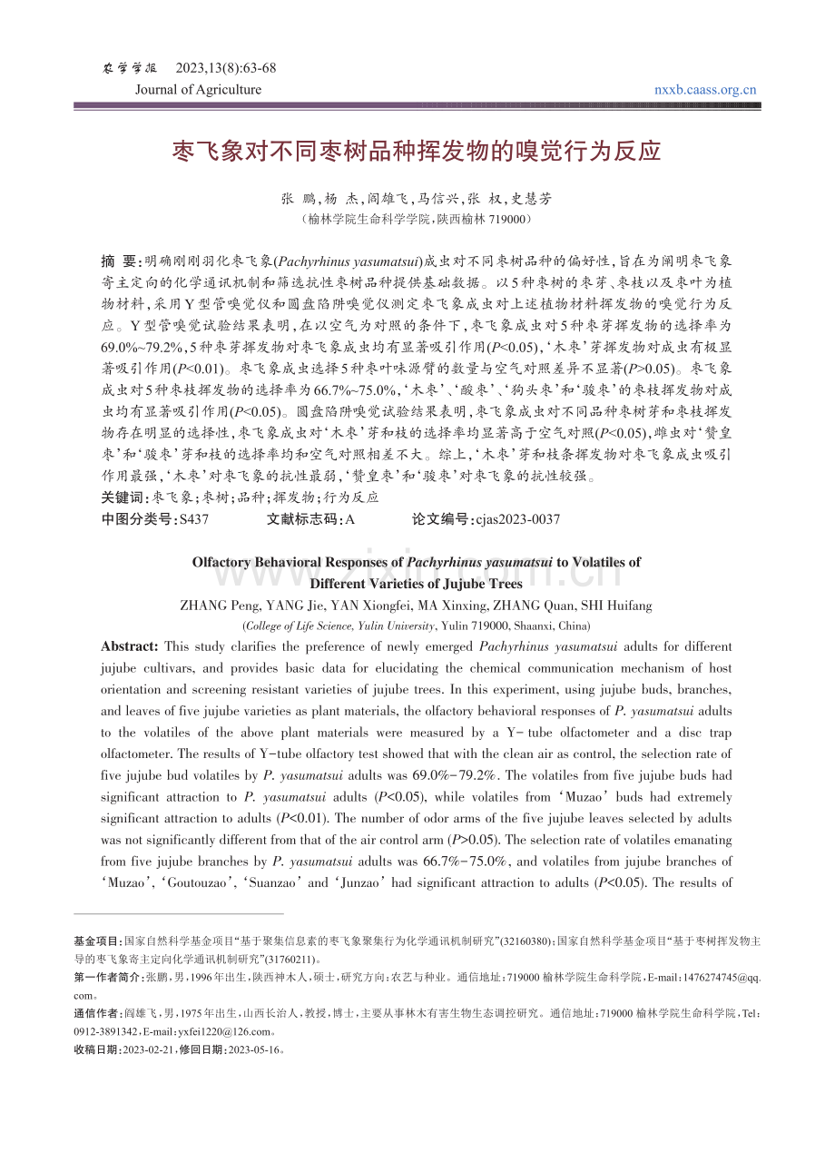 枣飞象对不同枣树品种挥发物的嗅觉行为反应.pdf_第1页